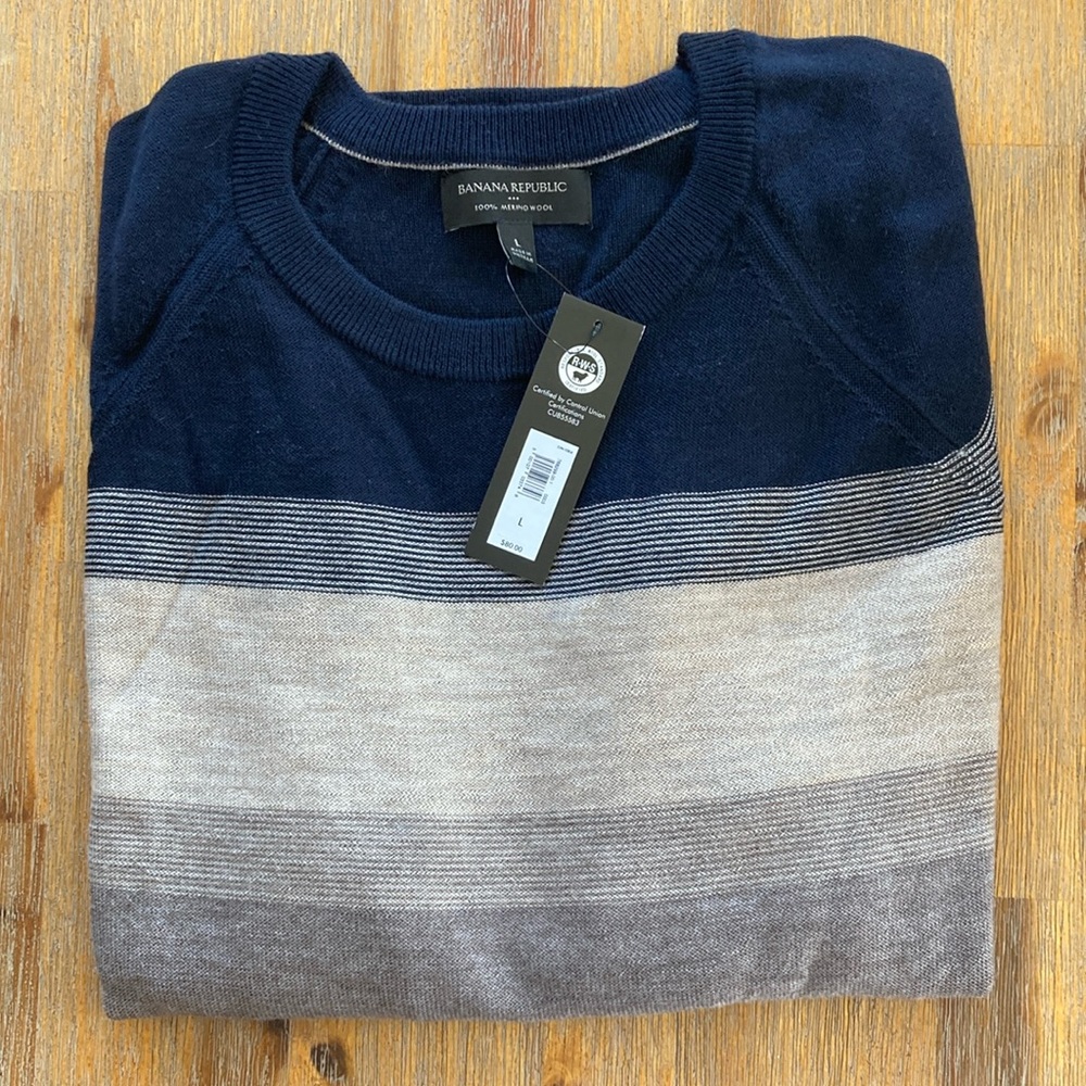 Banana Republic Men’s 100% Merino Wool Striped Sweater, size Large